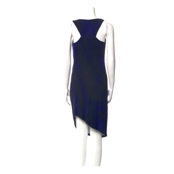 Aidan Mattox Sz 2 Blue Black Abstract Print Draped Neck Dress Asymmetric Hemline - Picture 4 of 9